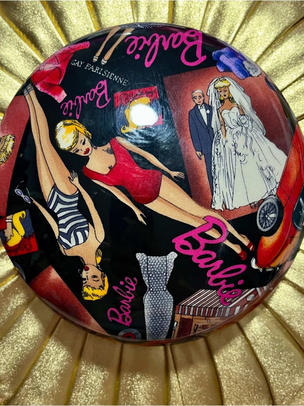 Barbie Black Decorative Bowl with Pink, Red, Gold and Blue Retro Prints